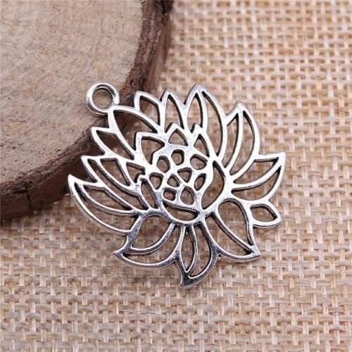 WYSIWYG 10pcs Charms Yoga Buddha Lotus Flower 31x27mm Antique Silver Color Plated Pendants Making DIY Handmade Finding Jewelry