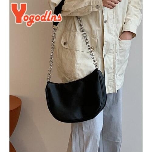 Yogodlns Large Capacity Chains Hobo Bag Women Simple Handbag Nylon Crossbody Bag Vintage Shoulder Armpit Bag Baguette Bag bolso