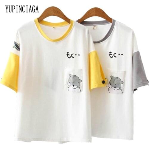 Women Harajuku Squirrel Print T Shirt Short Sleeve Cotton Tops Tees For Femme Japan Style Cartoon Printed T Shirts YUPINCIAGA