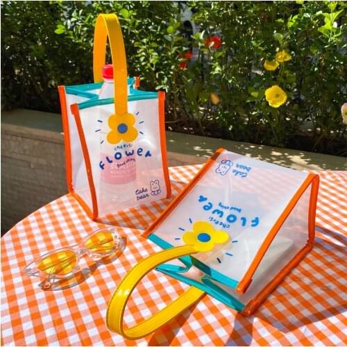 Milkjoy Flower Women Transaprent Handbag Girls PVC Summer tote bucket bags Waterproof Beach Jelly Bags