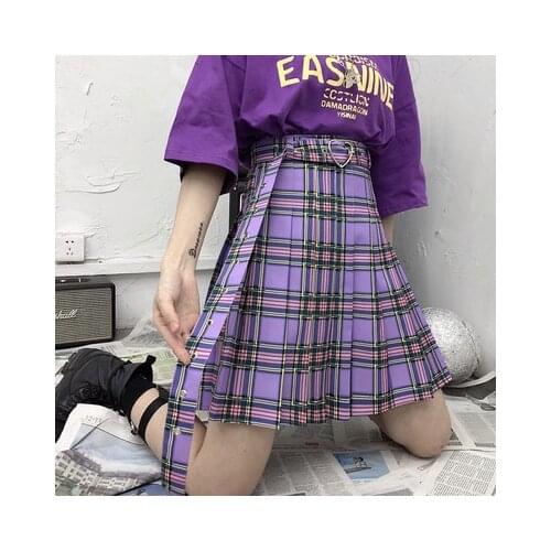 Ruibbit Gothic Punk Harajuku Women Shorts Casual Cool Chic Preppy Style Violet Plaid Pleate Female Fashion Shorts Skirts 4XL