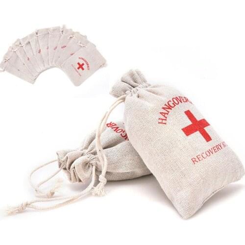 10pcs Cotton Linen Packaging Bag personalized Wedding Pouch pack Hangover Kit Cross Cotton Gift