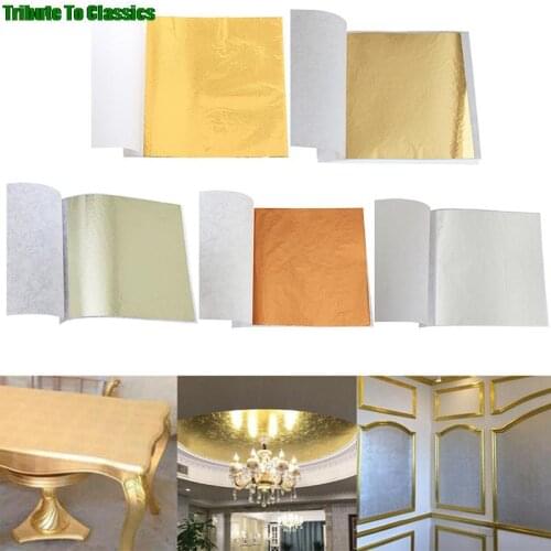 100 Sheets Gold Foil Leaf Gilding Handicrafts Craft Paper Decoration Tool Pure Shiny for Gilding Funiture 8*8.5cm