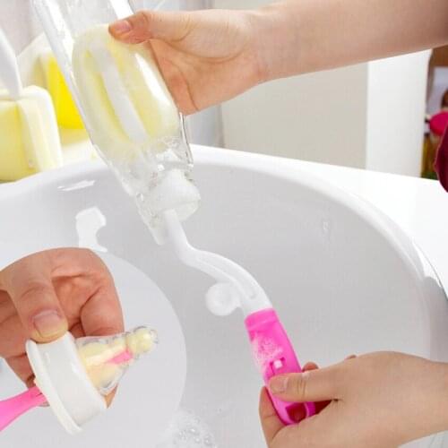 2pcs/set 360 degree efficiency pp handle sponge baby feeding bottle bottle nipple brush, cup or glass washing scrubbing brush