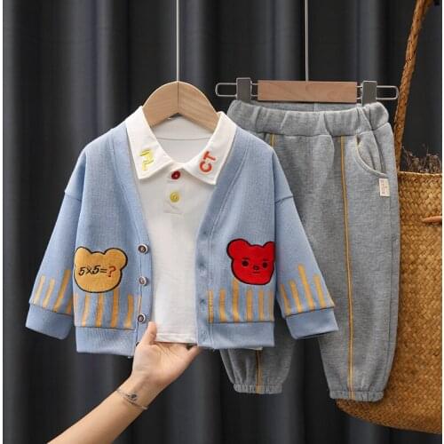 2021 Autumn Baby Boys Girls Clothing Sets Infant Cartoon Bear Coats T Shirt Pants Children Clothes Outfit Kids Casual Sportswear
