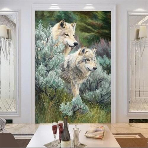 Papel de parede Custom mural 3d photo wallpaper jungle wolf painting living room bedroom entrance pass wallpaper 3d papier peint