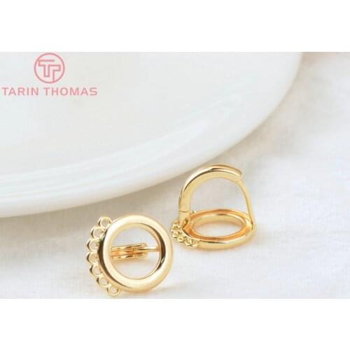 6PCS 13.6x15.6x13.5MM Hole 1.5MM 24K Gold Color Brass Round Earrings Hoop Earring Clip High Quality DIY Jewelry Making Findings