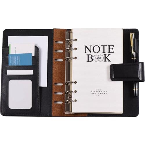 A6 PU Loose-leaf Spiral Notebook Binder Business Planner Dairy Agenda Vintage Office Stationery w/ Card Photo Slot Pen Holder