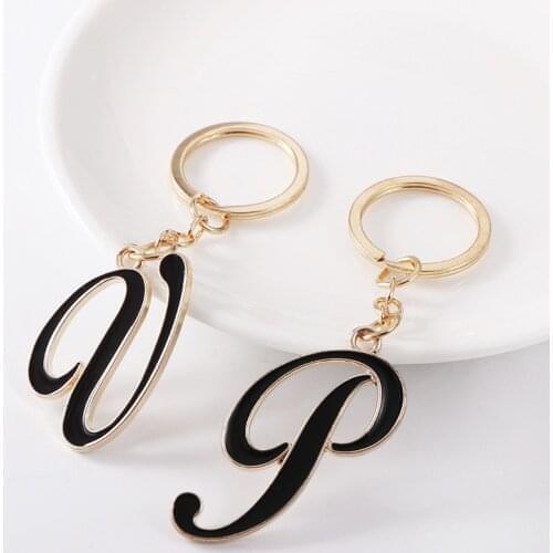 DIY Initial A-Z Letters Key Chain For Men Gold Color Metal Keychain Women Car Key Ring Simple Letter Name Key Holder Party Gift