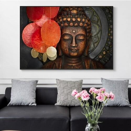 Bronze Buddha Carved Statue Wall Canvas Painting Buddha Posters and Prints Wall Art Picture for Living Room Home Decoration