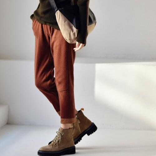 MICOCO K3138A Artistic large size three-dimensional clipping elastic waist woollen suiting pants nine boots