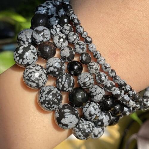 Natural Stone Faceted Black Snowflake Jaspers Round Beads For Jewelry Making Diy Bracelet Necklace Accessories 4 6 8 10 12mm 15