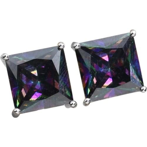 Marvelous Multi-Color Rainbow stone 8*8mm Semi-precious Silver Cool For Womens Stud Earrings ED0020
