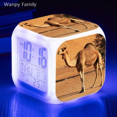 Desert camel LED digital clock 7 color changing large screen multifunctional luminous alarm clock birthday gift for children