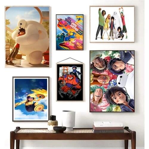 Disney Anime Canvas Paintings Super Hero 6 Movie Posters and Watercolor Prints Wall Art Picture for Living Room Home Decoration