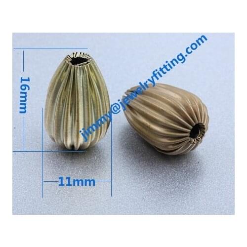 Jewelry findings size 11*16mm fashion jewelry corrugated brass beads DIY beads teardrop shape beads