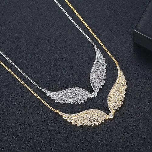 FXLRY High Quality Cubic Zirconia Angel Wing Pendant Necklace For Women Women Fashion Jewelry