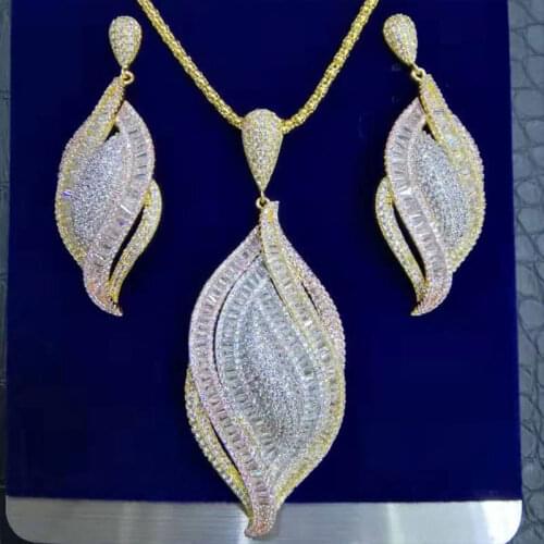 LARRAURI Luxury Flower Leaf Nigerian Necklace Pendant For Women Wedding Bridal Cubic Zircon Dubai Silver PARTY WEDDING Jewelry