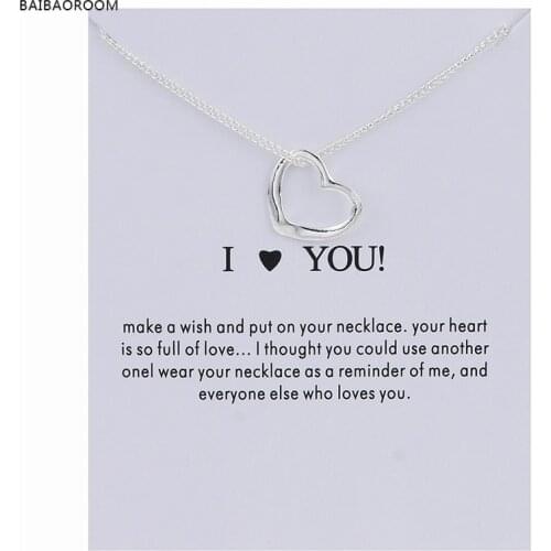 Hot Sale Sparkling Love Pendant necklace Silver plated Clavicle Chains Statement Necklace Women Jewelry(Has card)