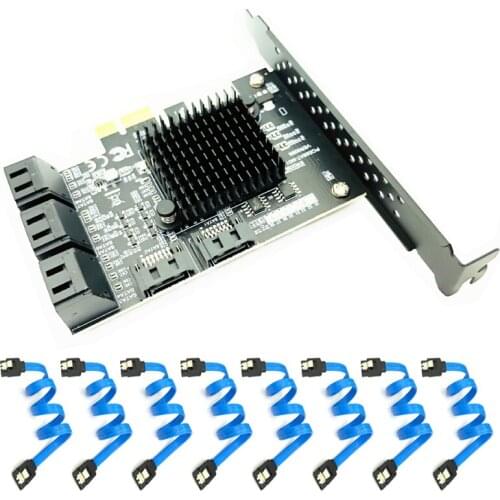 PCI-E SATA 2X 4X 8X 16X PCI-E Cards PCI Express to SATA 3.0 8-Port SATA III 6Gbps Expansion Adapter Boards with Date Cable Riser