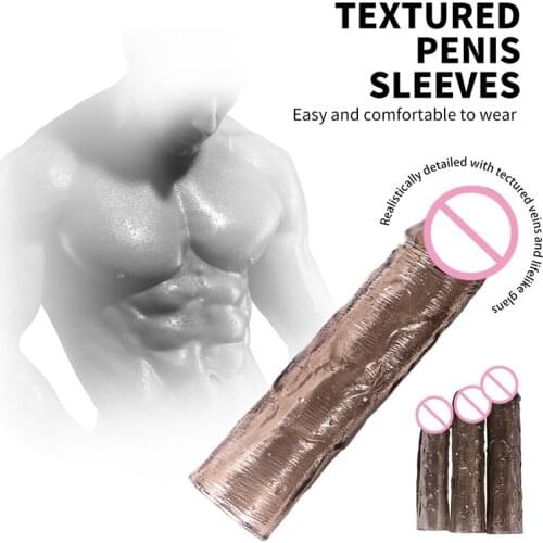 3PC Reusable Super Extended Silicone Big Penis Sleeve Extender Cock Ring Enlargement Extension Delay Condom Sex Toys for Men Gay