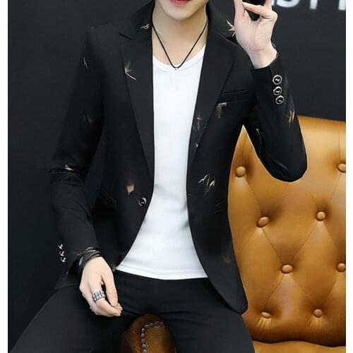 Fashion Men Printed Suit Casual Spring jacket Long Sleeve Lapel One Button Slim Blazer Suit Jacket Coat Korean Style Blazer 2021