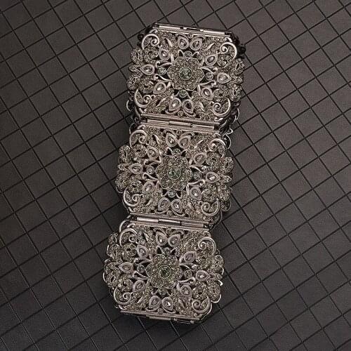New Large Metal Belt Black Rhinestone Hollow Flower Womens Belt Turkey Kraft Dress Jewelry Belt