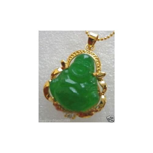 New green Natural jade buddha pendant necklace +free Chain