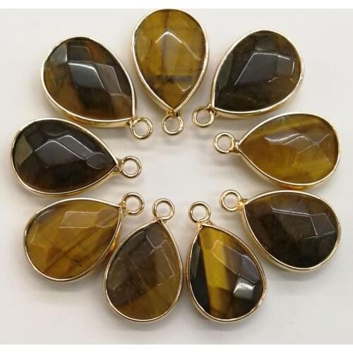Wholesale 12pcs Natural tiger eye stone water drop Connector Charms Necklace Pendant gold for Bracelet jewelry
