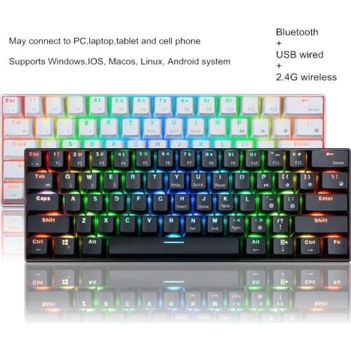 Highend Real Mechanical Gaming Keyboard Office Gamer TKL 61 Keys 2.4Ghz Wireless Bluetooth USB Wired RGB Blue Brown Red Axis