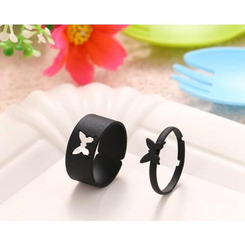 Punk Colorful Snake Butterfly Lover Couple Rings Set For Women Men Engagement Wedding Adjustable Opening Rings Fashion Jewelry