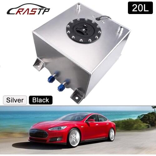 RASTP-Silver 20L Aluminum Fuel Surge Tank Oil Catch Can Tank with Sensor Fuel Cell with Cap RS-OCC040