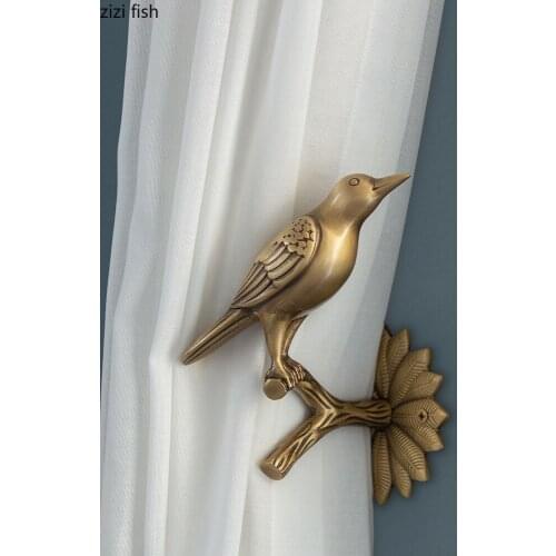Retro Bird Curtain Hook Wall Hooks Home Clothing Storage Tools Golden Mounted Hook Copper Coat Rack Room Backdrop Decoration