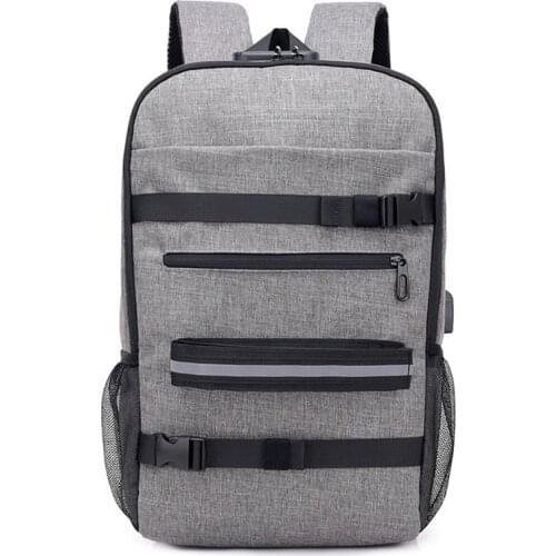 Skateboard Backpack Anti-Theft Password Lock USB Charging Shoulder Bag for Travel Leisure Computer Longboard Bag