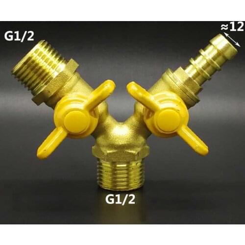 1/2'' BSP Male To 12mm Hose Barb Y-Shaped Brass Ball Valve 3 Way Shut Off Ball Valve Pipe Fitting Connector