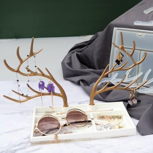 DIY Jewelry Display Rack Resin Mold Crystal Epoxy Silicone Big Antlers Tree Branch Jewelry Storage Rack Mold Manual Swing Table