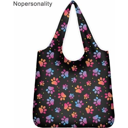 Nopersonality Cute Dog Paw Printed Shopping Shopper Bags Shoulder Bag for Shopping Lady Environmental Storage Bag Shopper Black