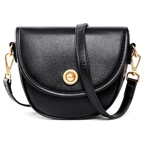 Women Handbags Cowhide Genuine Leather Lady Fashion Semicircle Saddle Bag Female Elegant Shoulder Bags Simple Soft Crossbody Bag