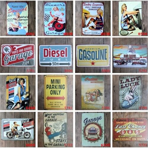 Vintage Metal Tin Sign of Mini Parking Only Parts and Service Garage 7/24 Gasoline for Garage Bar Wall Iron Painting Decoration