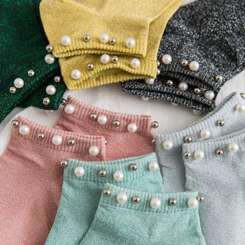 Ankle socks korean style cotton women designer pink glitter calcetines harajuku woman skarpetki black meias mulher meia mujer