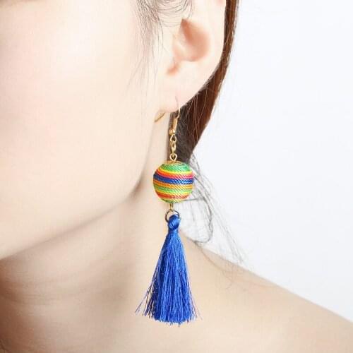 Earrings Anting Wanita Bohemian Pendientes National Color Wool Ball Earhook Long Multicolor Tassel Earrings Gummy Bear Earrings