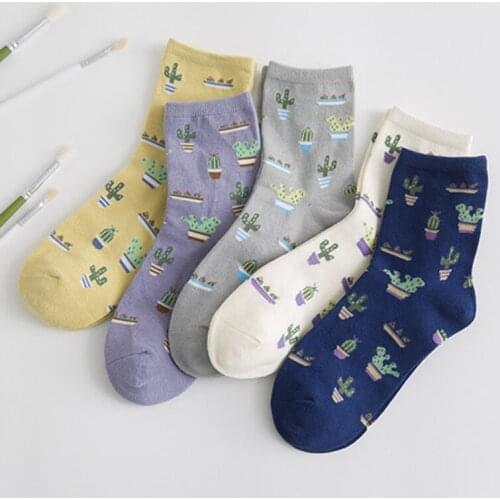 Women Yoga Socks New Arrival Summer Sports Socks Female Japanese Style Cactus Printed Ship Socks Cotton Blend Socks