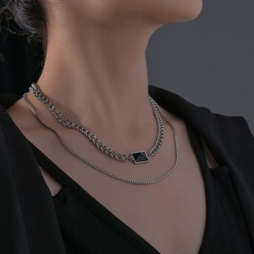 YWSHK Stianless Steel Simple Punk Multi-layer Necklace Thick Short Choker Black Crystal Necklace for Women Jewelry Free Shipping
