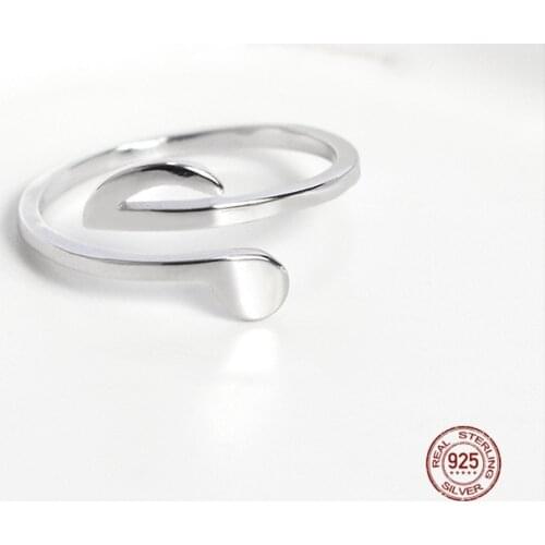 LKO 2021 100% 925 Sterling Silver Adjustable Ring Women Fashion Music Note Open Size Rings Gift For Girls Lady Accessories