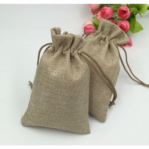 10*14cm 30pcs Vintage Natural Burlap Hessia Gift Candy Bags Wedding Party Christmas Favor Gift Pouch Jute Drawstring Bag
