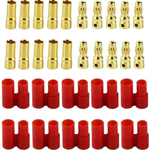 10set HXT 3.5mm Banana Connector 3.5mm Gold Bullet Plugs With Housing Protective Sleeve for Lipo Battery ESC Motor