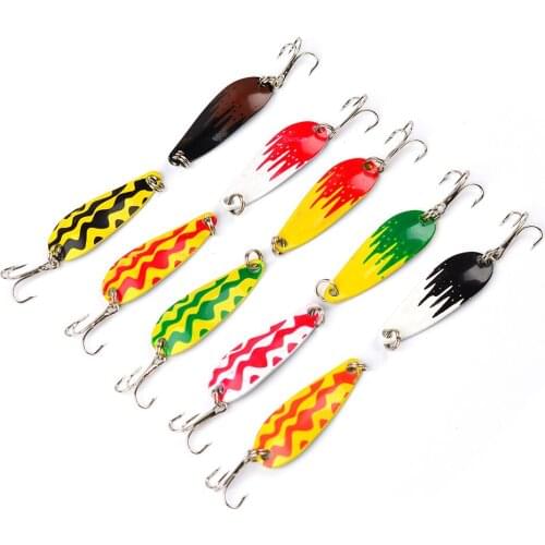 10Pcs Mixed Colors Fishing Metal Lures Spoon Lures Set Artificial Trout Lure Hard Baits Fishing Tackle