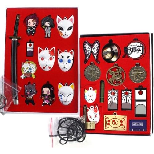 11 15pcs Demon Slayer Kimetsu no Yaiba Kamado Tanjirou Nezuko Tsuyuri Kanawo Ubuyashiki Kiriya Metal Pendants Alloy Necklace Key