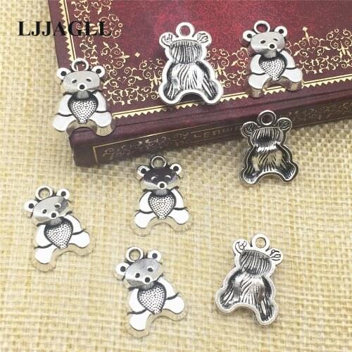 15Pcs!! Russian Friend Pet Baby Bear Charm 15*20mm Necklace Charm Heart Bear Pendants Bracelet Findings Handmade Jewelry