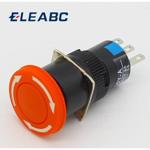 16mm Mushroom emergency stop e-stop switch 3 pins NO+NC